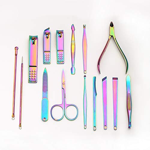 Violet Color Nail Clipper Cutter Trimmer Ear Pick Grooming Kit Manicure Pedicure Set 15 Pcs Nail Tools With Case-Fingernails And Toenails Clippers Gro