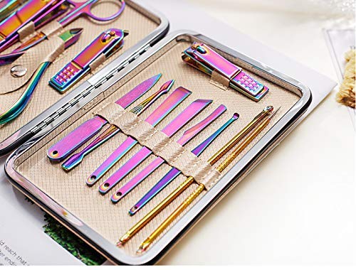 Violet Color Nail Clipper Cutter Trimmer Ear Pick Grooming Kit Manicure Pedicure Set 15 Pcs Nail Tools With Case-Fingernails And Toenails Clippers Gro