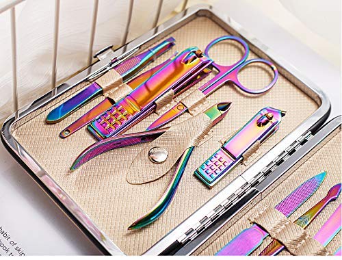 Violet Color Nail Clipper Cutter Trimmer Ear Pick Grooming Kit Manicure Pedicure Set 15 Pcs Nail Tools With Case-Fingernails And Toenails Clippers Gro