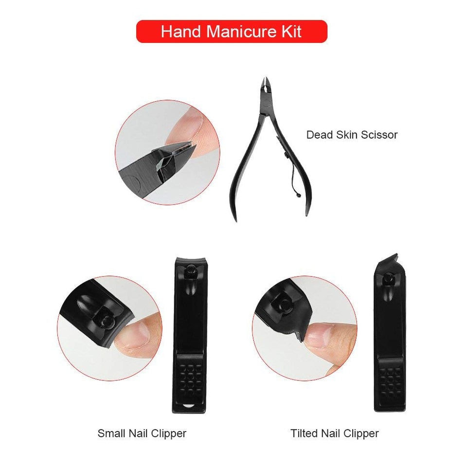 Manicura y Pedicura - BONKEEY 20 en 1 Manicura Set Acero Inoxidable Pedicura Grooming Kit Manicure Pedicure Set Kit para Mujeres y Hombres Profesional Nail Clipper Scissors con Cuero Negro Caso de Viaje