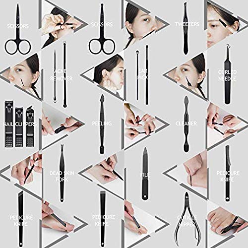 Manicura y Pedicura - BONKEEY 20 en 1 Manicura Set Acero Inoxidable Pedicura Grooming Kit Manicure Pedicure Set Kit para Mujeres y Hombres Profesional Nail Clipper Scissors con Cuero Negro Caso de Viaje