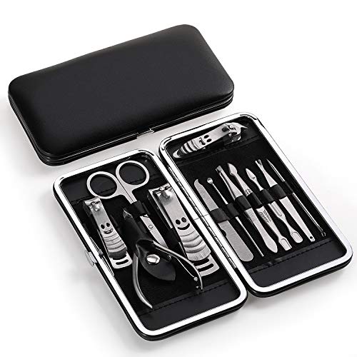 Manicure Pedicure Kit - Set de12 Piezas de Acero Inoxidable con Estuche - Nail Clippers Set of 12Pcs, Professional Grooming Kit, Nail Tools with Travel Case