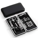 Manicure Pedicure Kit - Set de12 Piezas de Acero Inoxidable con Estuche - Nail Clippers Set of 12Pcs, Professional Grooming Kit, Nail Tools with Travel Case