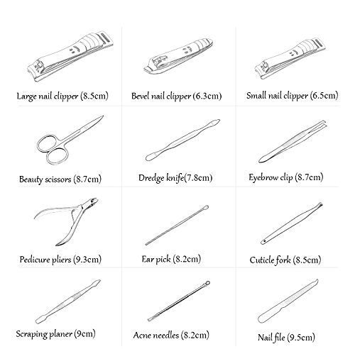 Hanlesi Nail Clippers, 12 piezas de acero inoxidable Grooming Nail Scissors Cuidado personal Manicure Pedicure Ear Set Kit para hombre y mujer