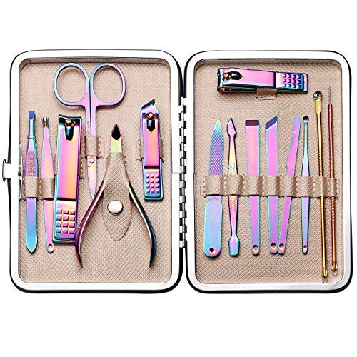 Violet Color Nail Clipper Cutter Trimmer Ear Pick Grooming Kit Manicure Pedicure Set 15 Pcs Nail Tools With Case-Fingernails And Toenails Clippers Gro