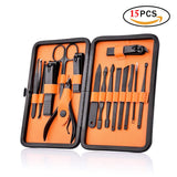 TFHEEY Profesional Cortaúñas Acero Inoxidable Grooming Kit - Set de 15 Piezas para Manicura y Pedicura Limpiador Cutícula con Bonita Caja para hombre y mujer Bebé (Amarillo)