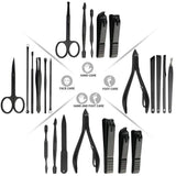 Manicura y Pedicura - 19 en 1 Manicura Set acero inoxidable pedicura kit personal Manicure Pedicure Ear Set Kit para mujeres y hombres profesional nail Clipper Scissors Grooming Kit con cuero negro caso de viaje