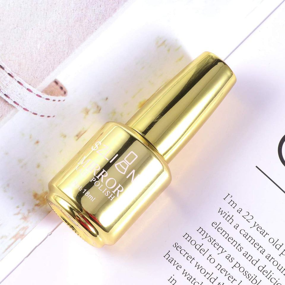 Lurrose Esmalte de uñas con Espejo, Color metálico, Esmalte de uñas, Accesorio de Gel artístico para uñas (1 Dorado)