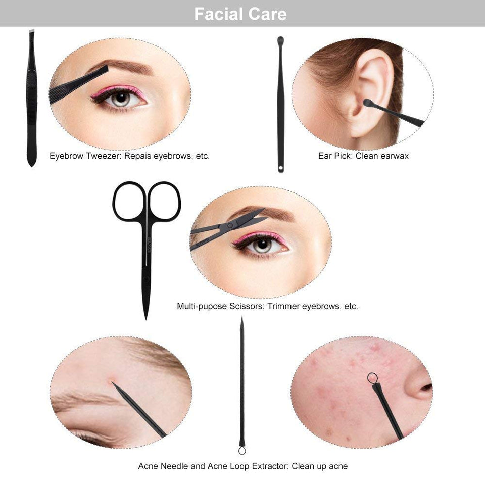 TFHEEY Profesional Cortaúñas Acero Inoxidable Grooming Kit - Set de 15 Piezas para Manicura y Pedicura Limpiador Cutícula con Bonita Caja para hombre y mujer Bebé (Amarillo)