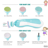 Lima de uñas bebe, GLURIZ Cortaúñas para bebe eléctrico, Pulidor de uñas para bebés, Luz LED, Cortaúñas Versátiles (Azul)