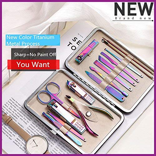 Violet Color Nail Clipper Cutter Trimmer Ear Pick Grooming Kit Manicure Pedicure Set 15 Pcs Nail Tools With Case-Fingernails And Toenails Clippers Gro