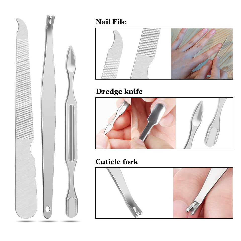 Hanlesi Nail Clippers, 12 piezas de acero inoxidable Grooming Nail Scissors Cuidado personal Manicure Pedicure Ear Set Kit para hombre y mujer