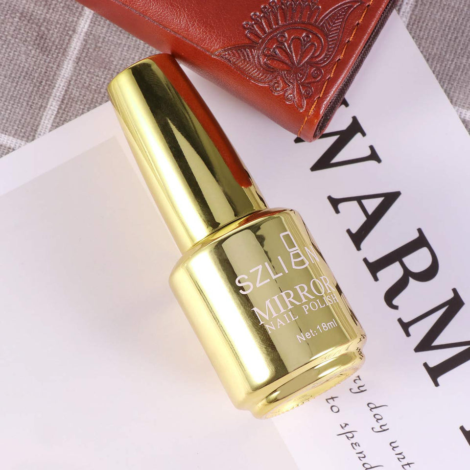 Lurrose Esmalte de uñas con Espejo, Color metálico, Esmalte de uñas, Accesorio de Gel artístico para uñas (1 Dorado)