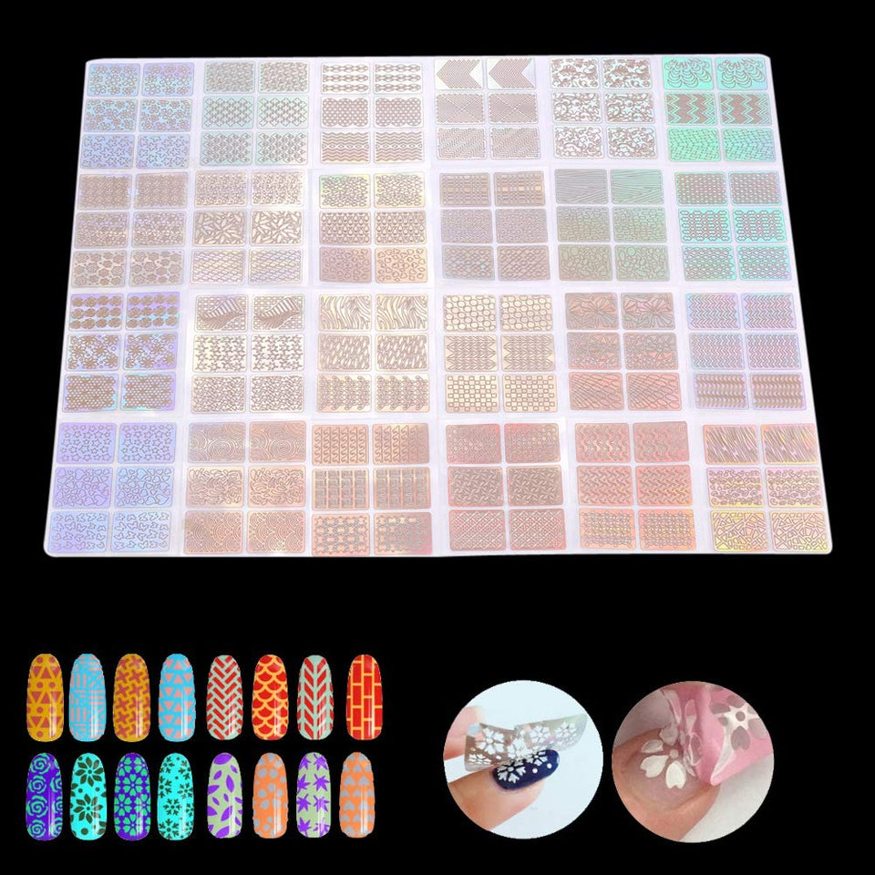 24 pcs DIY Calcomanías de Arte Uñas, Manicura calcomanía decoración herramienta con diseño de hojas de vinilo y la plantilla, Plantillas pegatinas equipos para decoraciones dibujo