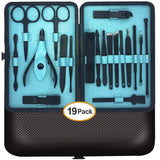 Manicura y Pedicura - 19 en 1 Manicura Set acero inoxidable pedicura kit personal Manicure Pedicure Ear Set Kit para mujeres y hombres profesional nail Clipper Scissors Grooming Kit con cuero negro caso de viaje
