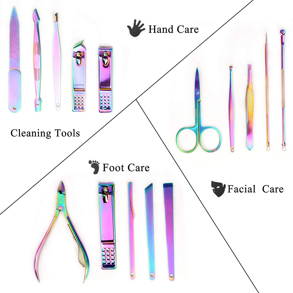 Violet Color Nail Clipper Cutter Trimmer Ear Pick Grooming Kit Manicure Pedicure Set 15 Pcs Nail Tools With Case-Fingernails And Toenails Clippers Gro