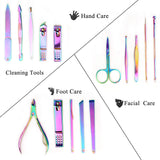 Violet Color Nail Clipper Cutter Trimmer Ear Pick Grooming Kit Manicure Pedicure Set 15 Pcs Nail Tools With Case-Fingernails And Toenails Clippers Gro
